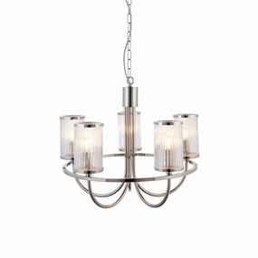 Henbury 5 Light Nickel & Ribbed Glass Shades Pendant modern ceiling lamp