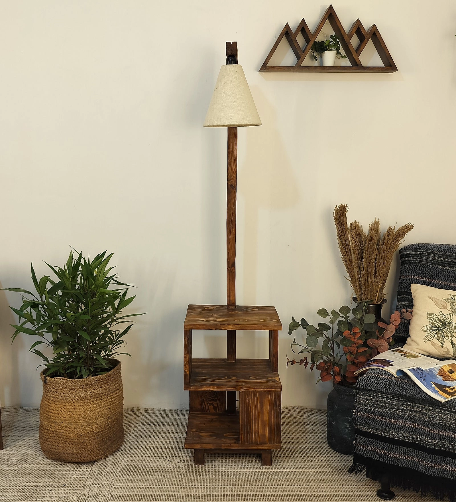 Henry Wooden Floor Lamp with Brown Base and Jute Fabric Lampshade (BULB NOT INCLUDED) garden LED light