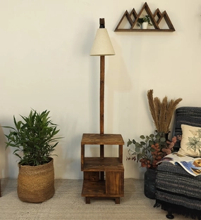 Henry Wooden Floor Lamp with Brown Base and Jute Fabric Lampshade (BULB NOT INCLUDED) garden LED light