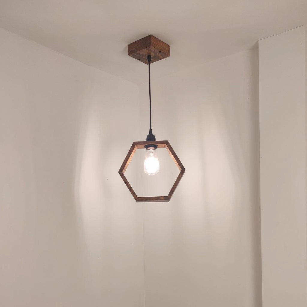 Hex Brown Wooden Single Hanging Lamp contemporary ceiling fixture
