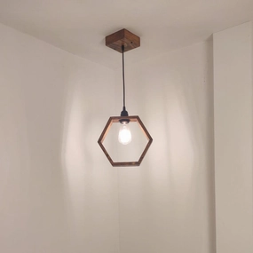 Hex Brown Wooden Single Hanging Lamp contemporary ceiling fixture