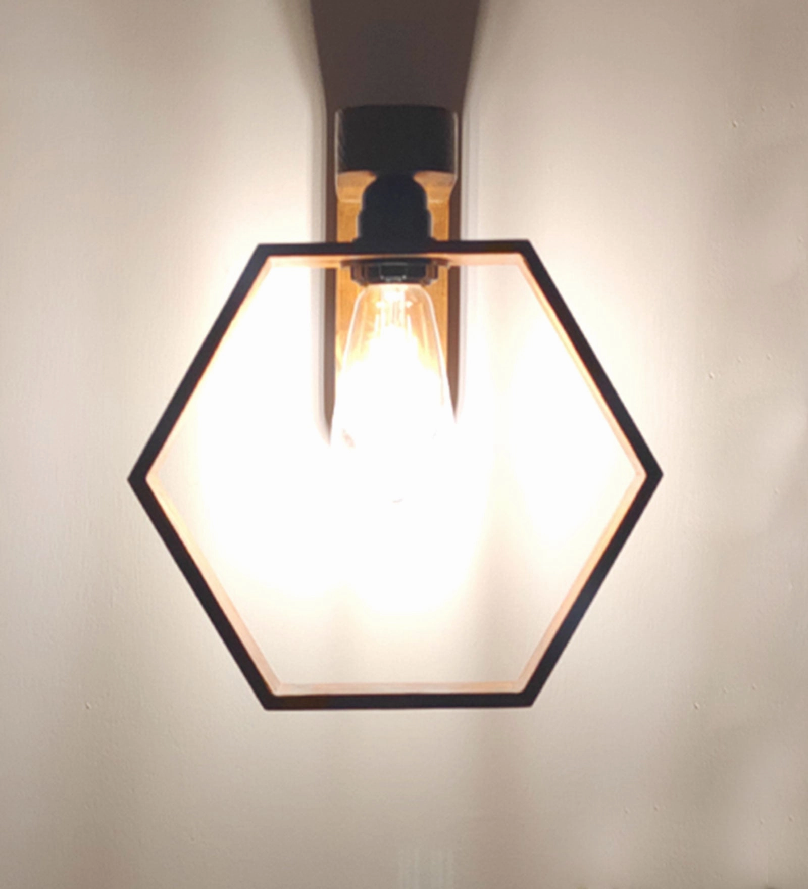 Hex Brown Wooden Wall Light (BULB NOT INCLUDED)