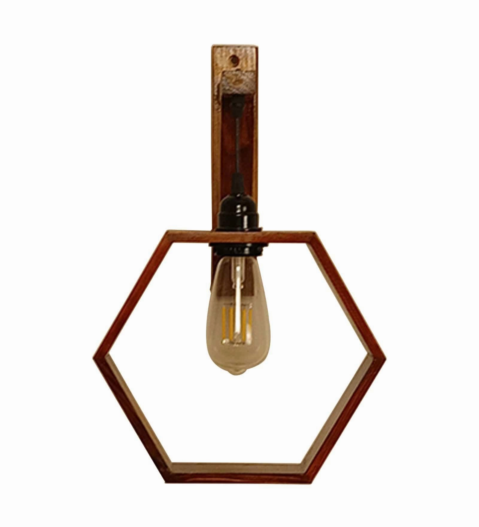 Hex L Brown Wooden Wall Light (BULB NOT INCLUDED)