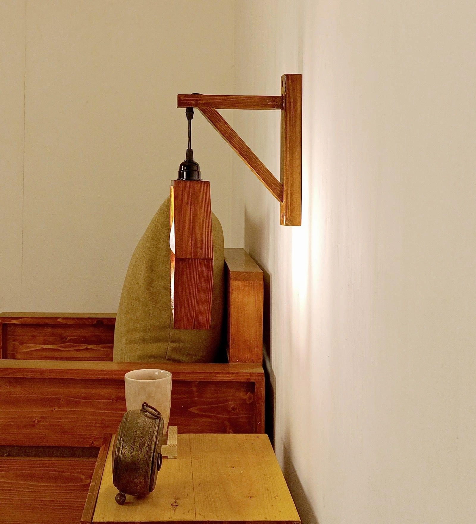 Hex L Brown Wooden Wall Light (BULB NOT INCLUDED)