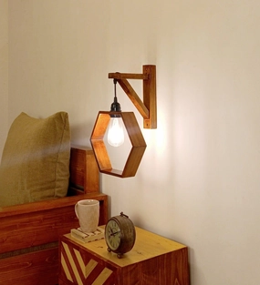 Hex L Brown Wooden Wall Light (BULB NOT INCLUDED) vintage desk lamp