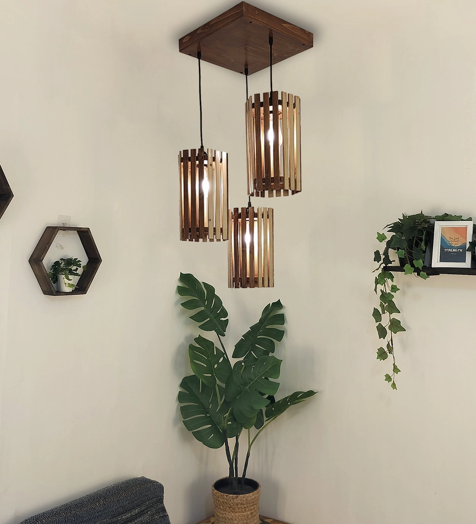 Hexa Beige & Brown Cluster Hanging Lamp (BULB NOT INCLUDED) contemporary ceiling fixture