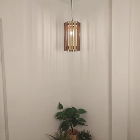 Hexa Brown Wooden Single Hanging Lamp contemporary ceiling fixture