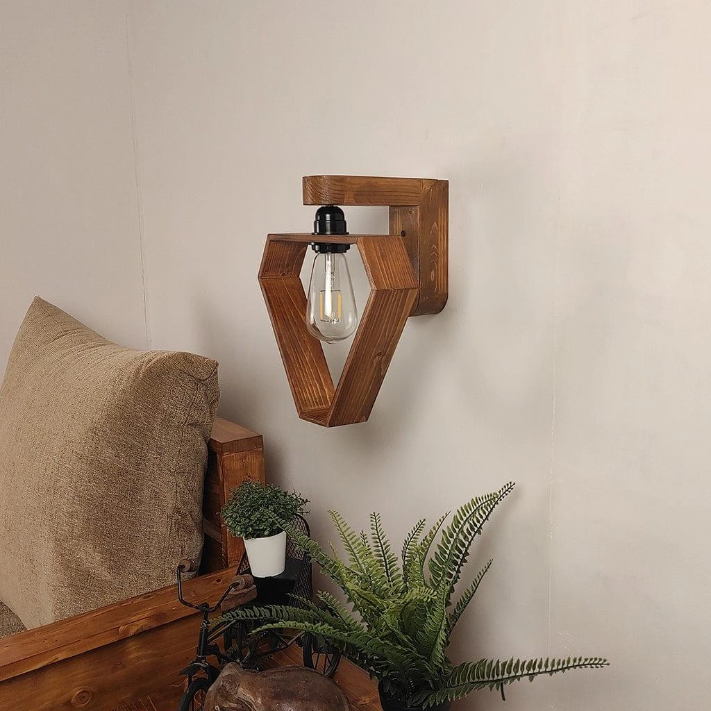 Hexad Brown Wooden Wall Light (BULB NOT INCLUDED)