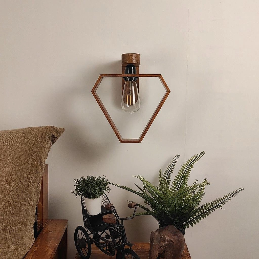 Hexad Brown Wooden Wall Light (BULB NOT INCLUDED)
