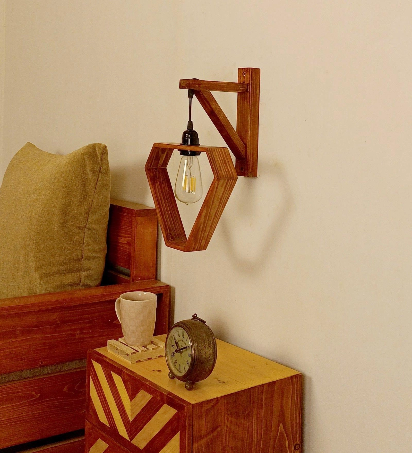 Hexad L Brown Wooden Wall Light (BULB NOT INCLUDED)
