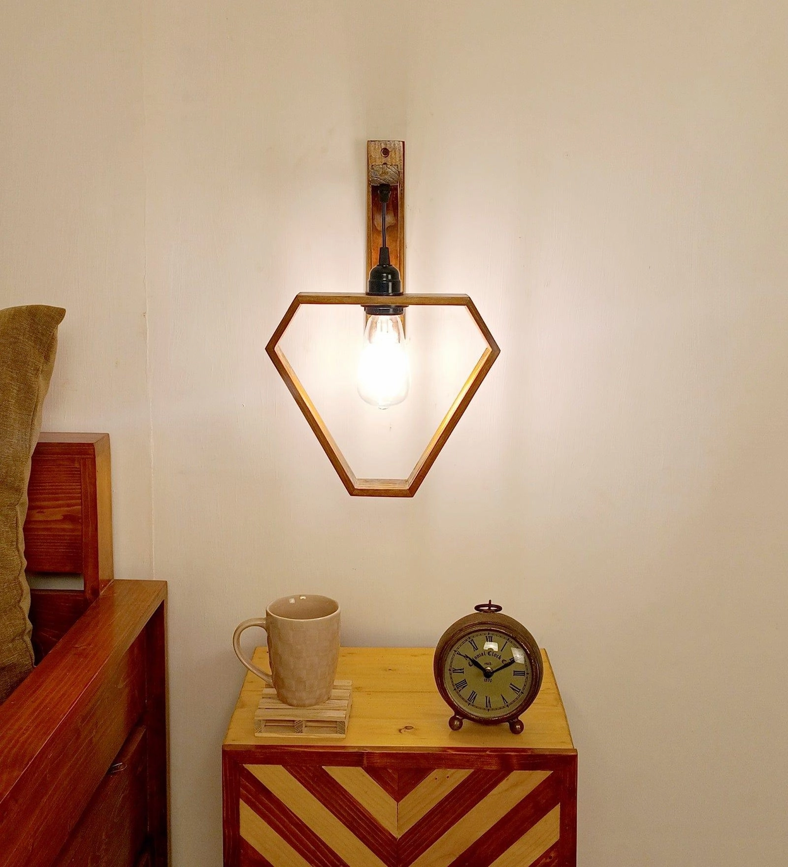 Hexad L Brown Wooden Wall Light (BULB NOT INCLUDED)