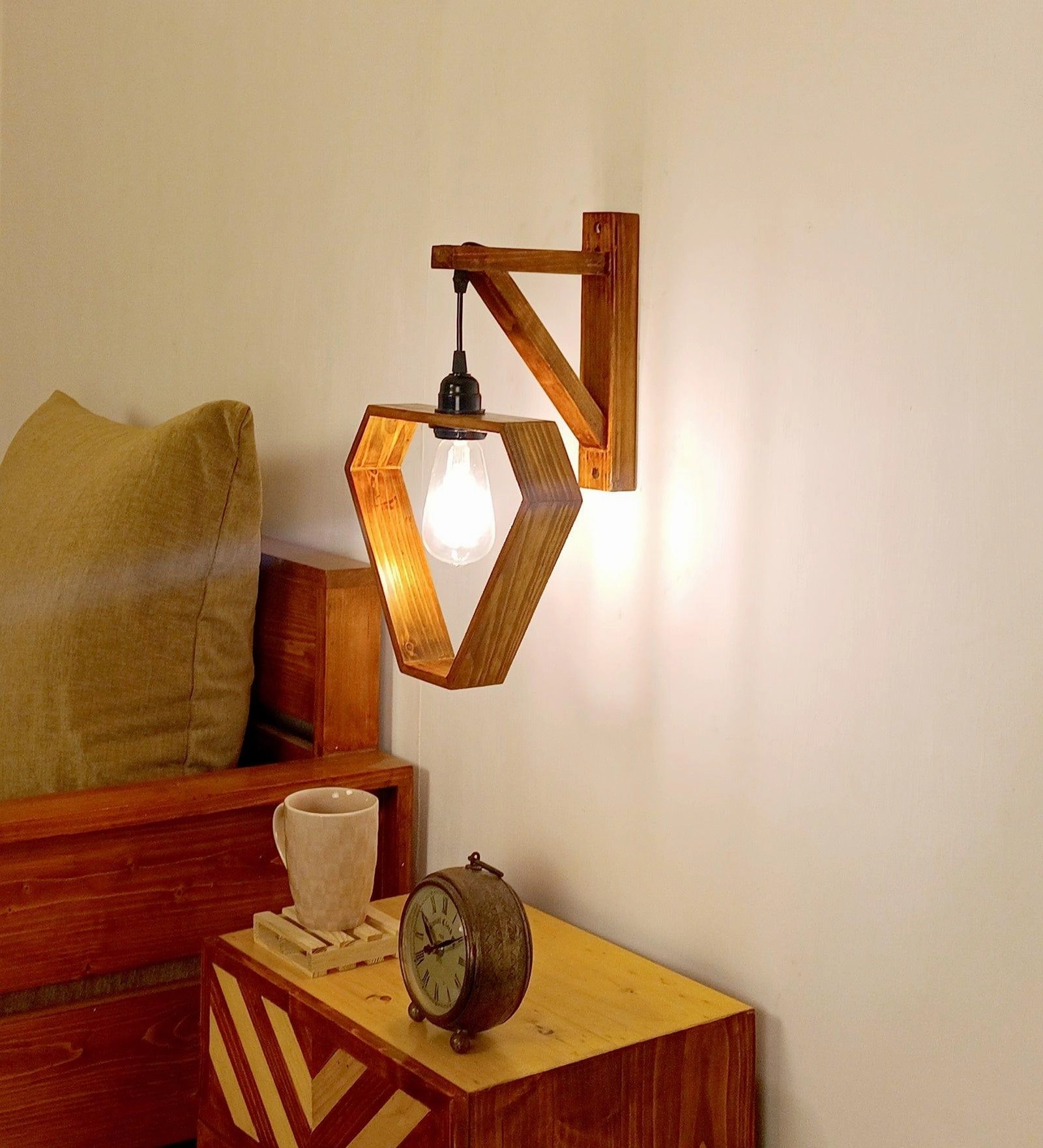 Hexad L Brown Wooden Wall Light (BULB NOT INCLUDED) vintage desk lamp