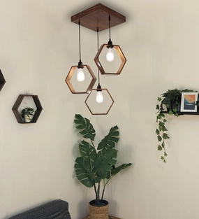 Hexagram Brown Cluster Hanging Lamp (BULB NOT INCLUDED) contemporary ceiling fixture