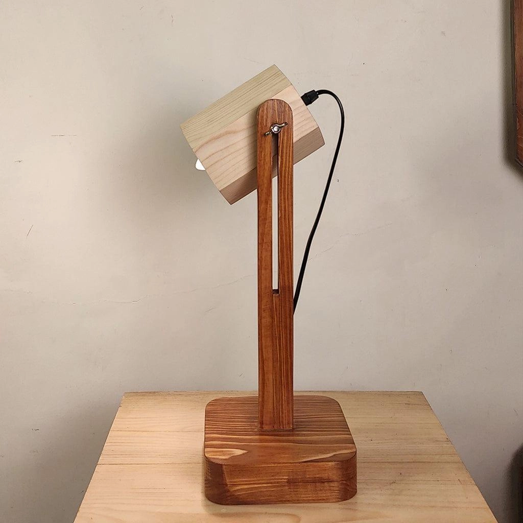 Hexspot Brown Wooden Table Lamp with Beige Wooden Lampshade (BULB NOT INCLUDED)