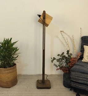 HexSpot Wooden Floor Lamp with Beige  Base and Red Wooden Lampshade (BULB NOT INCLUDED) garden LED light