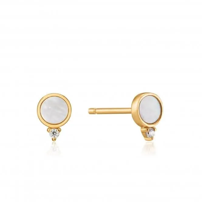 Hidden Gem Shiny Gold Mother Of Pearl Stud Earrings E022-01G Ania Haie Jewellery
