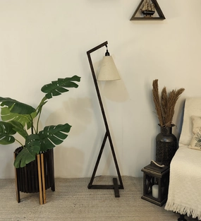 Hinge Wooden Floor Lamp with Brown Base and Beige Fabric Lampshade (BULB NOT INCLUDED) garden LED light
