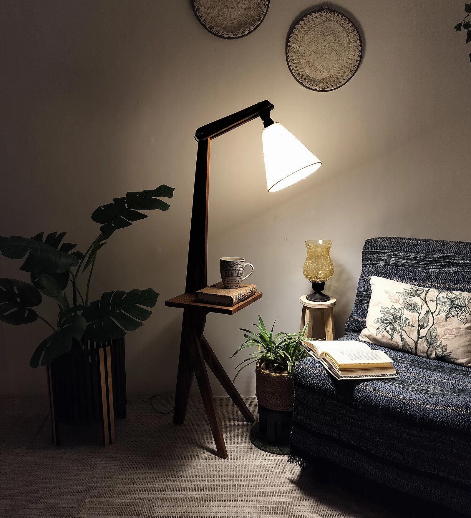 Hubert Wooden Floor Lamp with Brown Base and Jute Fabric Lampshade (BULB NOT INCLUDED)