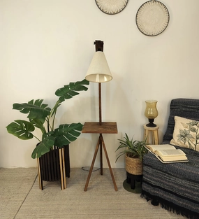 Hubert Wooden Floor Lamp with Brown Base and Jute Fabric Lampshade (BULB NOT INCLUDED) garden LED light