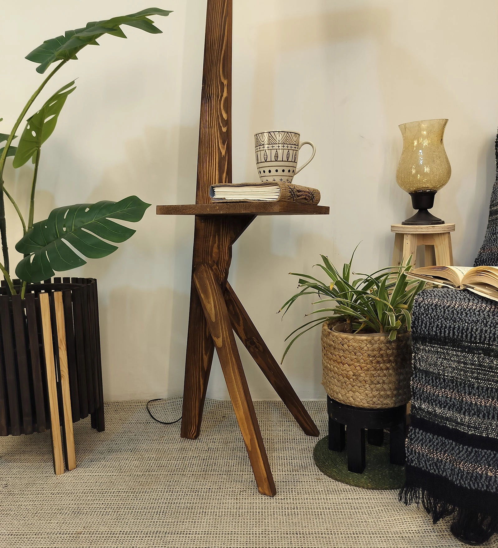 Hubert Wooden Floor Lamp with Brown Base and Jute Fabric Lampshade (BULB NOT INCLUDED)