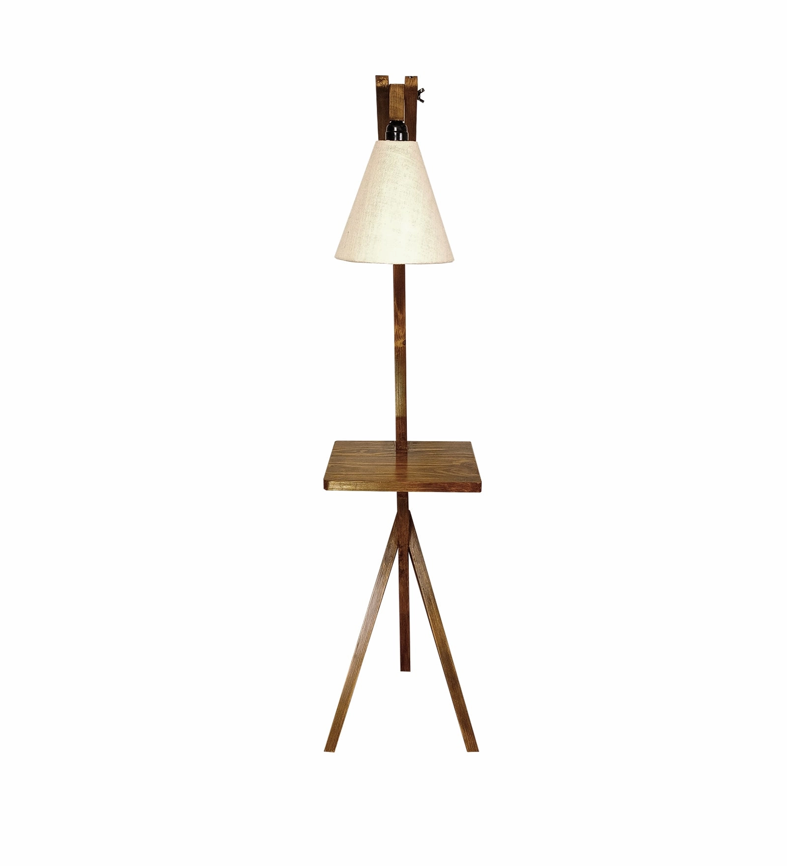 Hubert Wooden Floor Lamp with Brown Base and Jute Fabric Lampshade (BULB NOT INCLUDED)