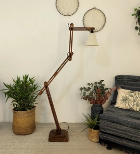 Hydra Wooden Floor Lamp with Brown Base and Jute Fabric Lampshade (BULB NOT INCLUDED) garden LED light