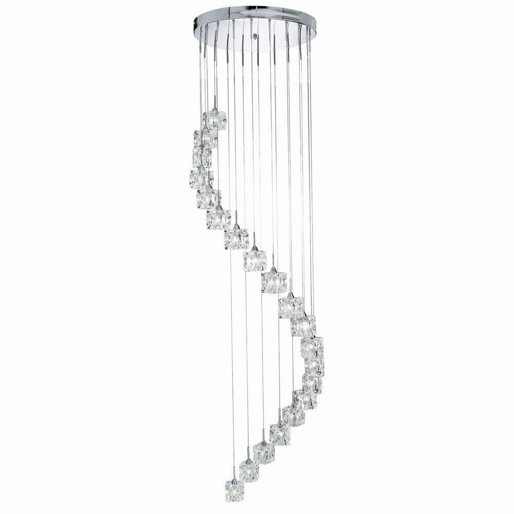 Ice Cube 20 Light LED Multi-Drop Chrome & Glass Pendant minimalist ceiling light
