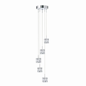 Ice Cube 5 Light LED Multi-Drop Chrome & Glass Pendant modern ceiling lamp