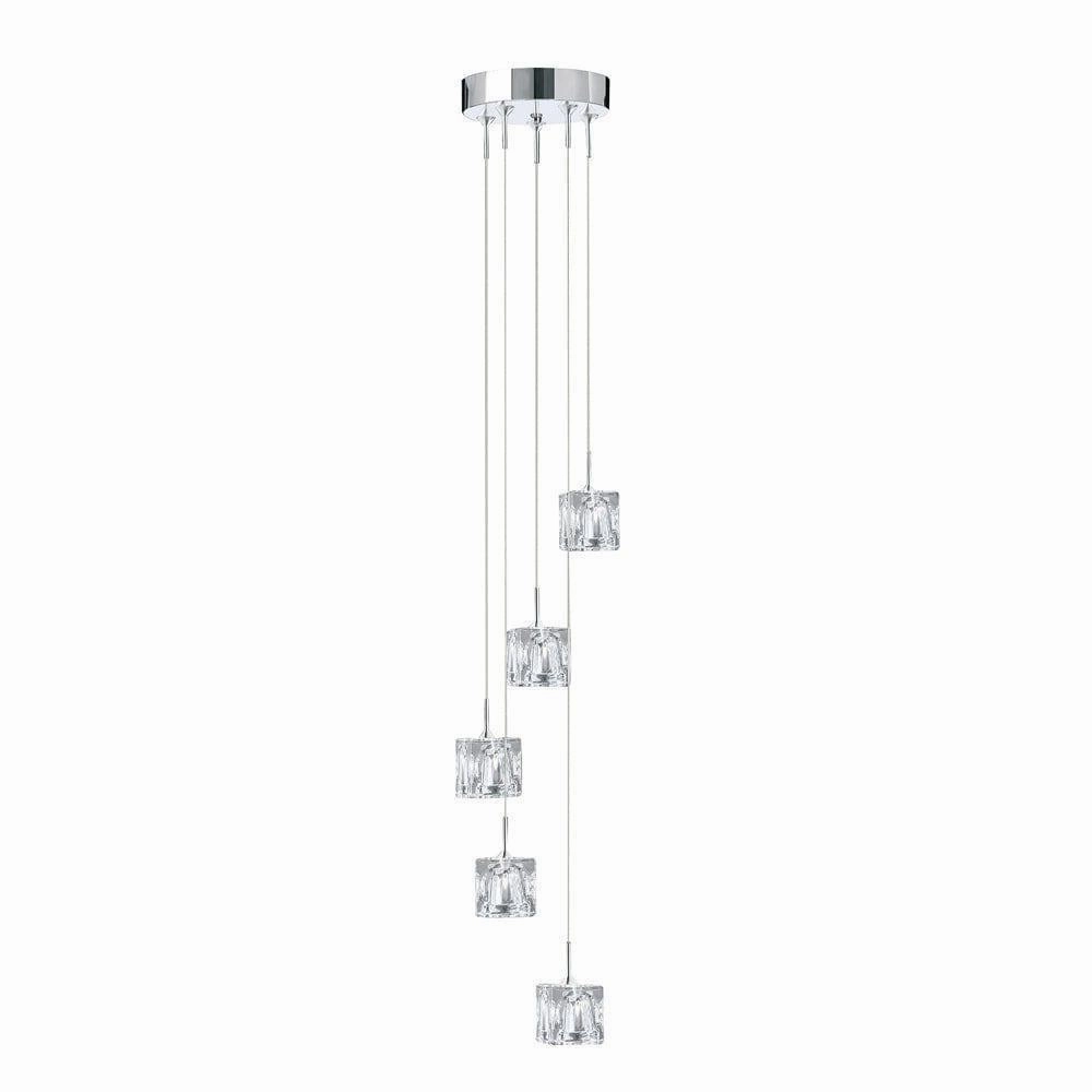 Ice Cube 5 Light LED Multi-Drop Chrome & Glass Pendant modern ceiling lamp