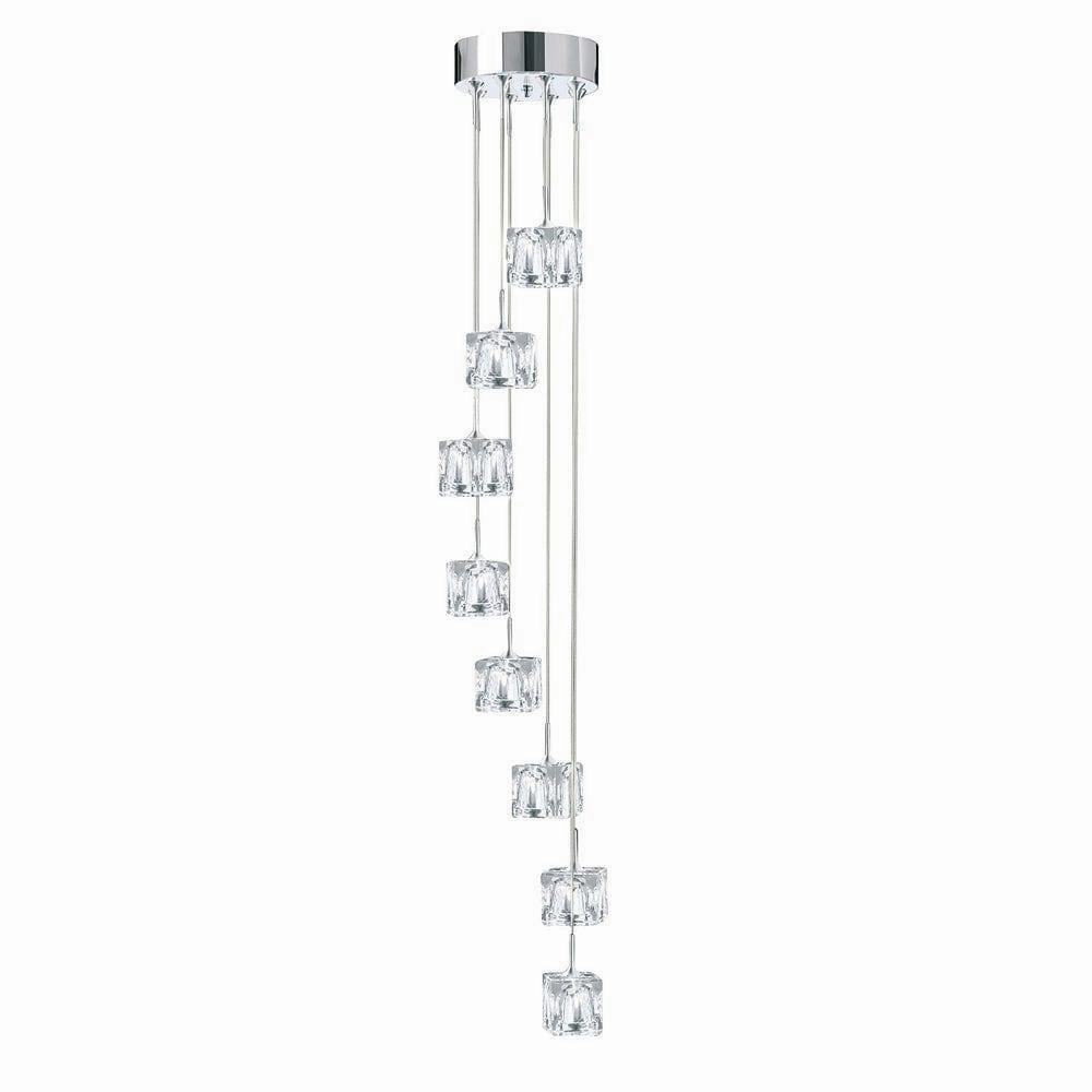 Ice Cube 8 Light LED Multi-Drop Chrome & Glass Pendant minimalist ceiling light