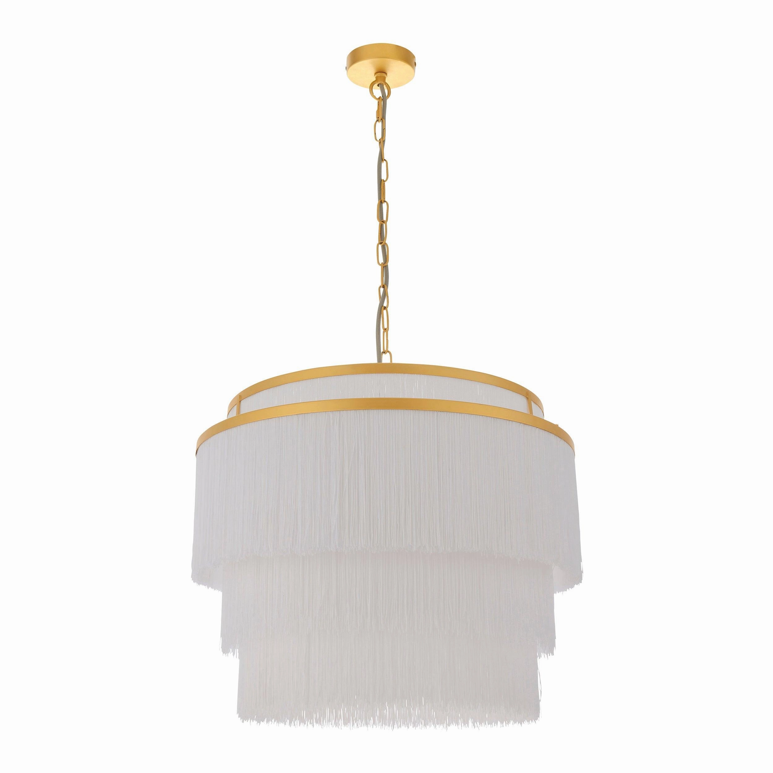 Illinois Large Gold & White Tassels Art Deco Ceiling Pendant