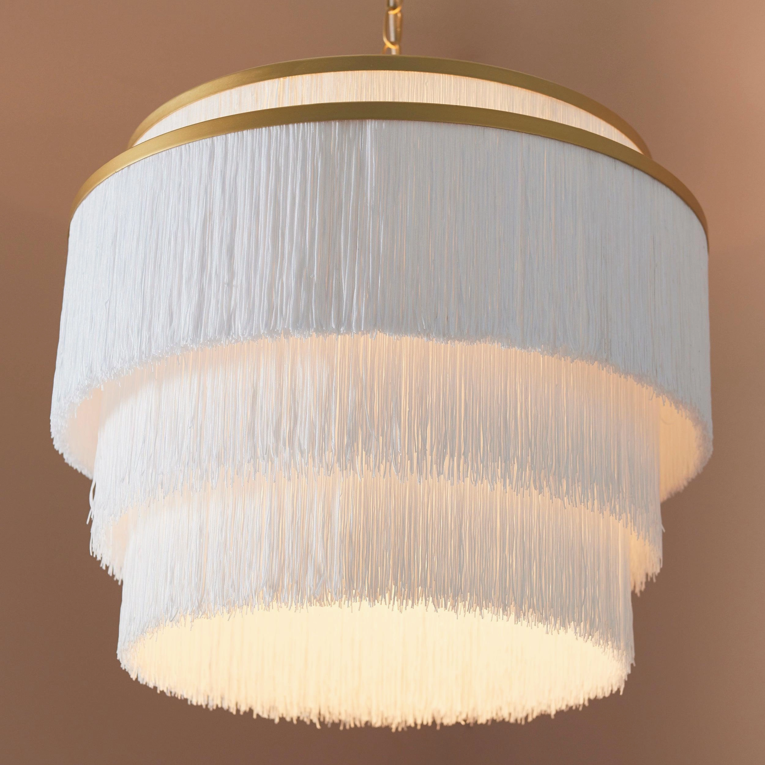 Illinois Large Gold & White Tassels Art Deco Ceiling Pendant