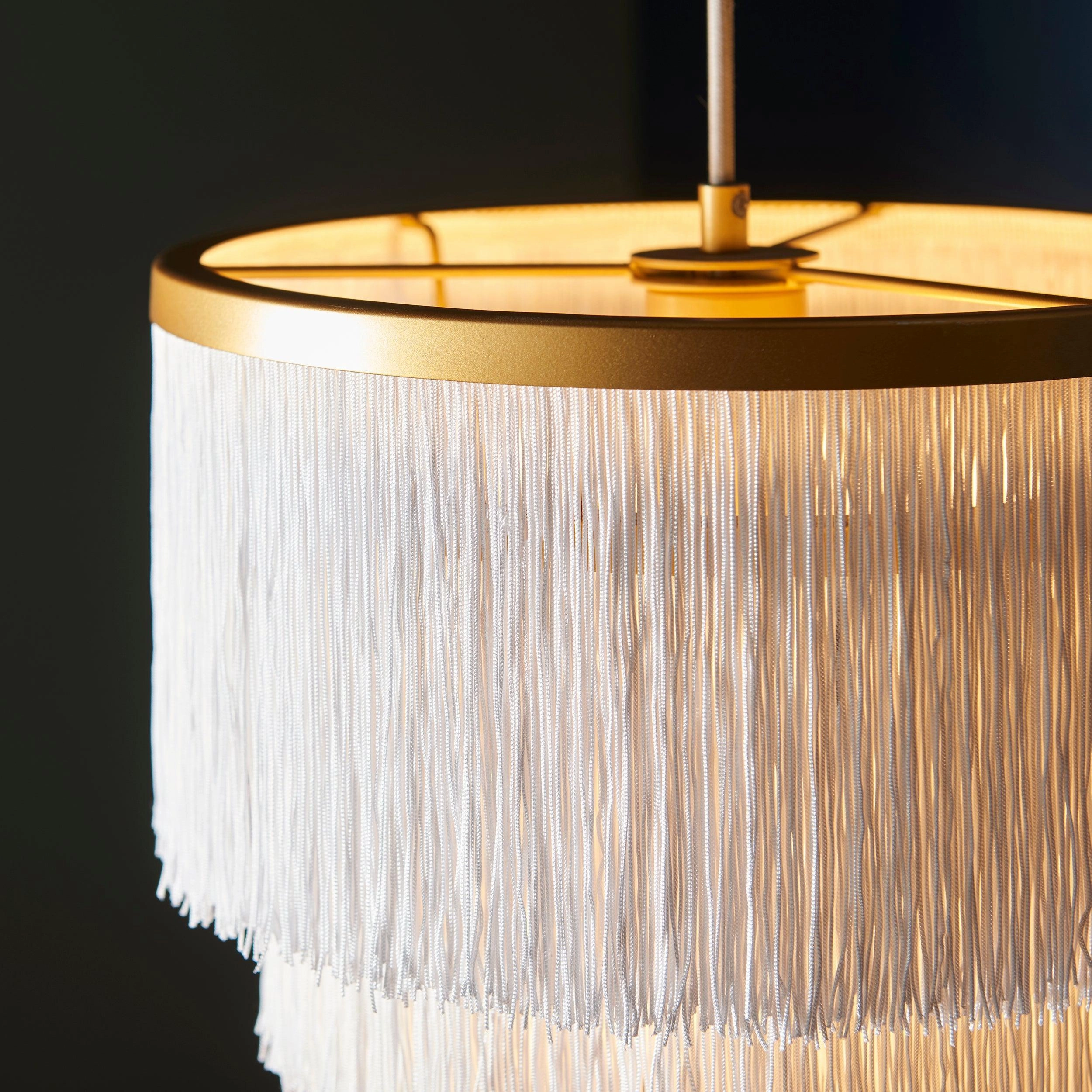 Illinois Large Gold Art Deco White Fringe Pendant
