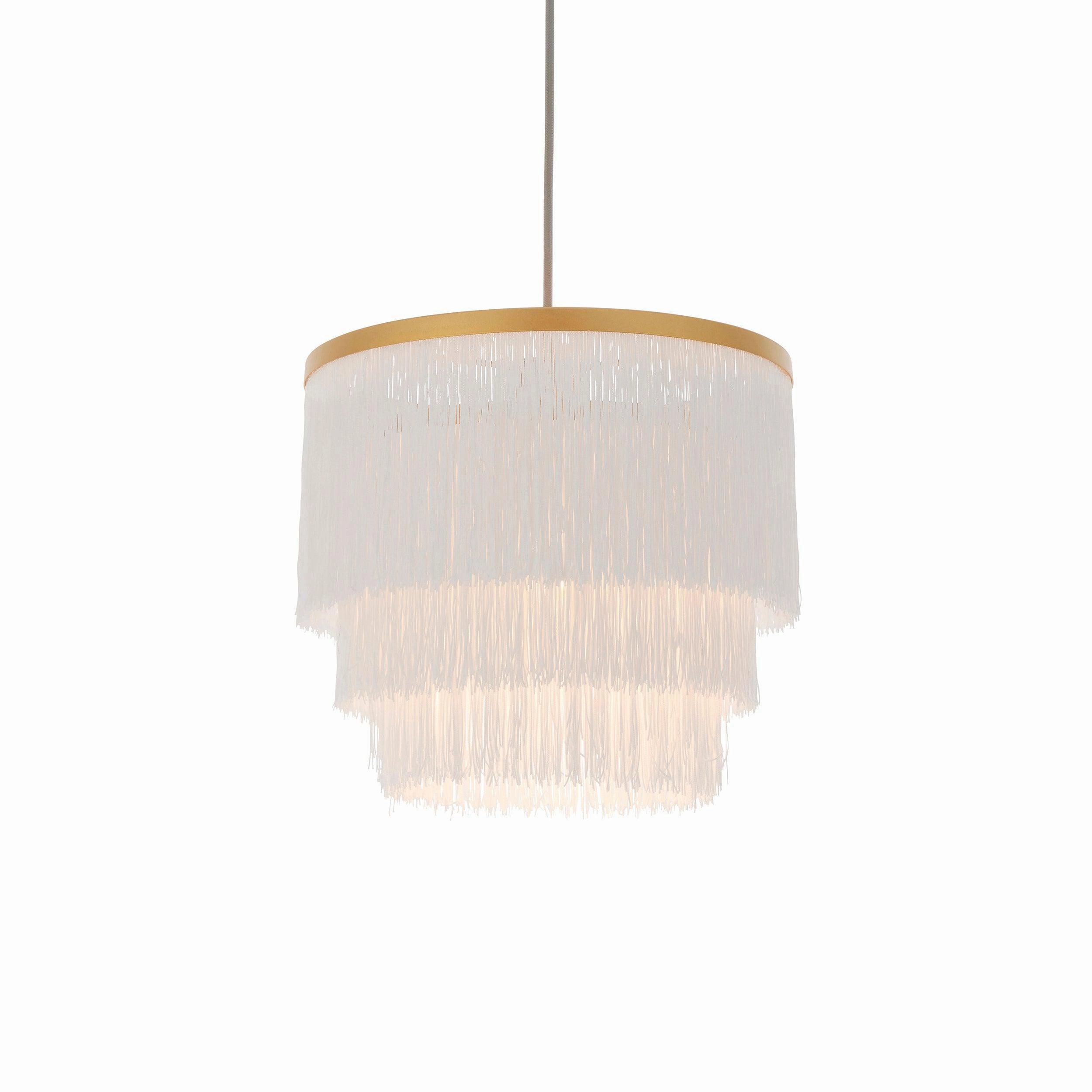 Illinois Large Gold Art Deco White Fringe Pendant minimalist ceiling light
