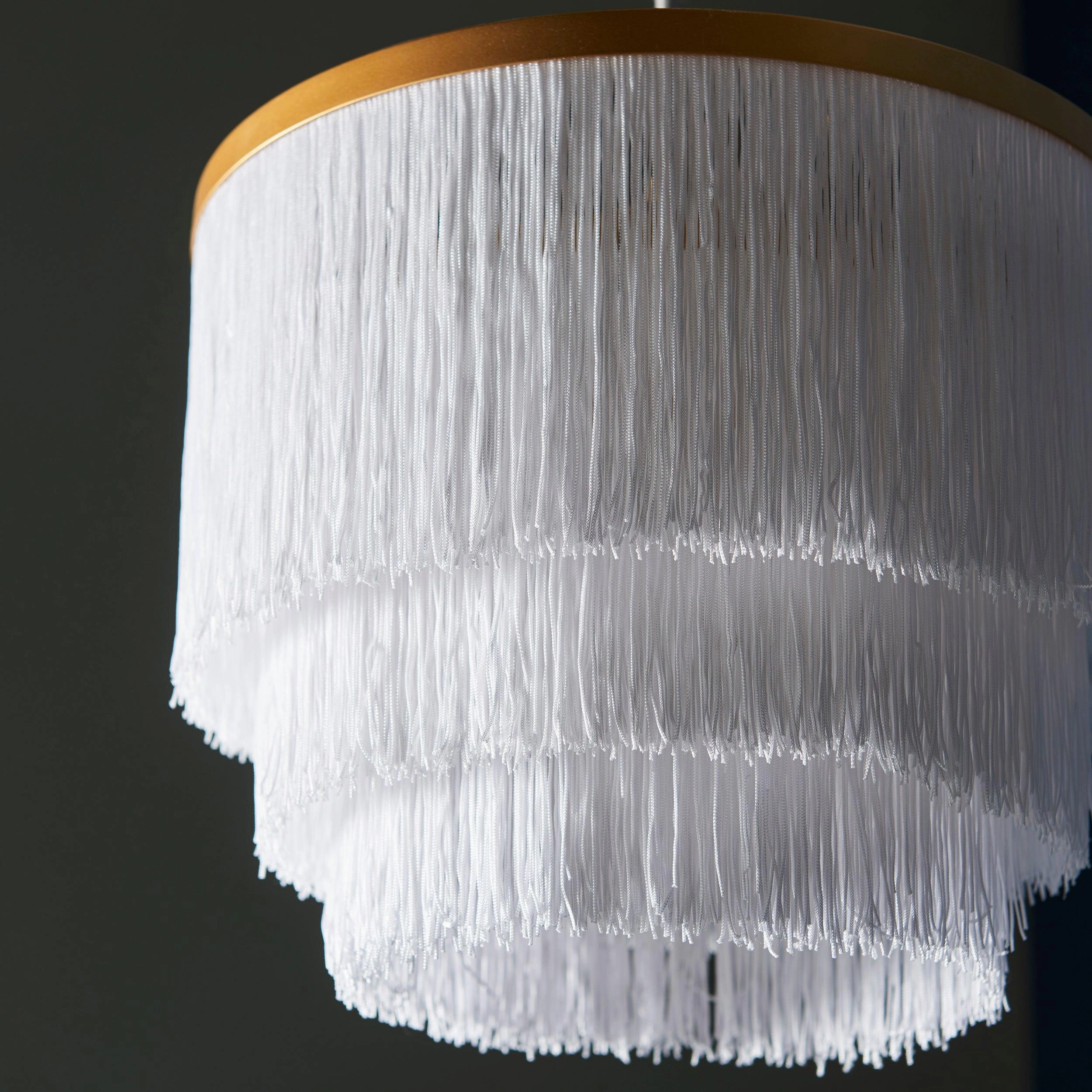 Illinois Large Gold Art Deco White Fringe Pendant