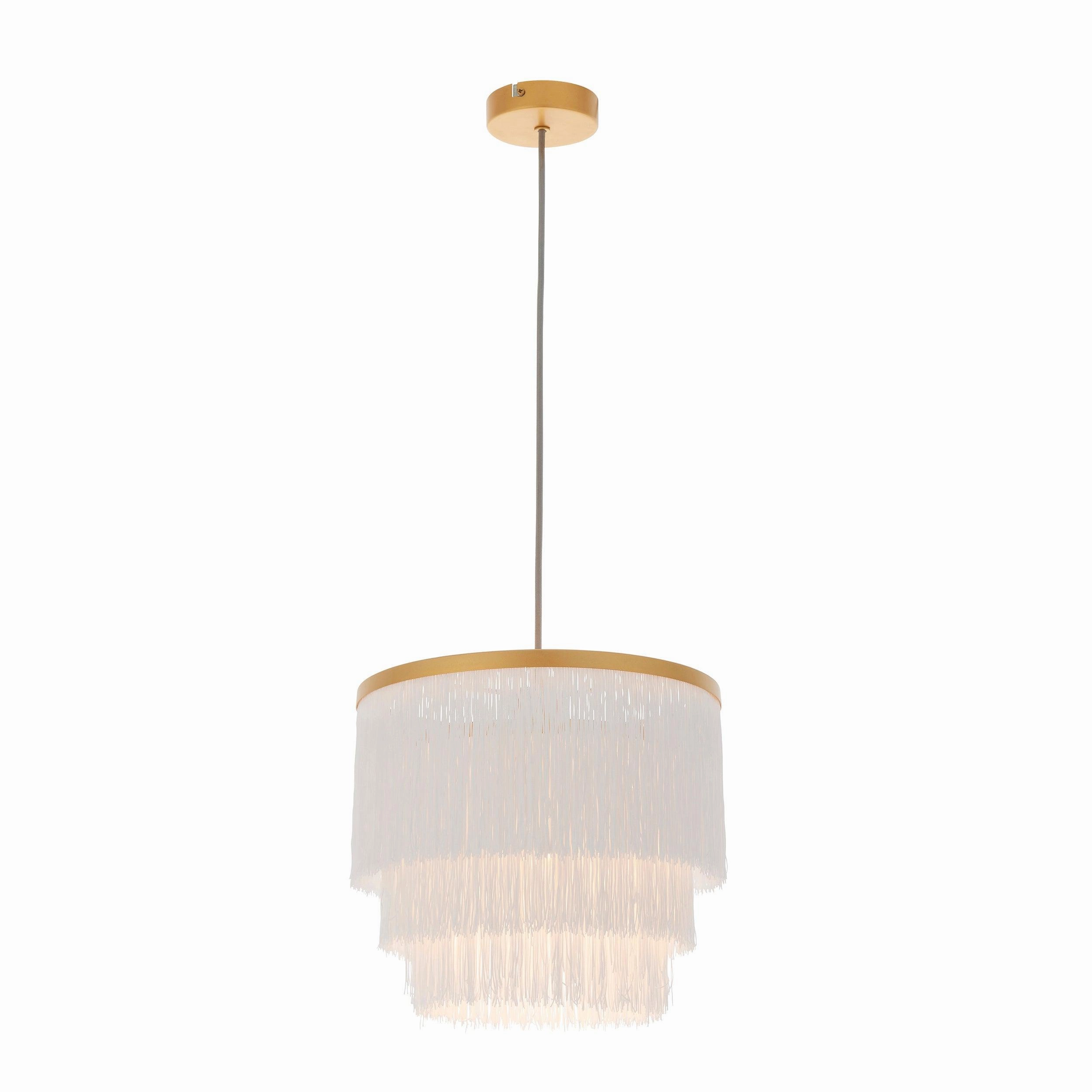 Illinois Large Gold Art Deco White Fringe Pendant