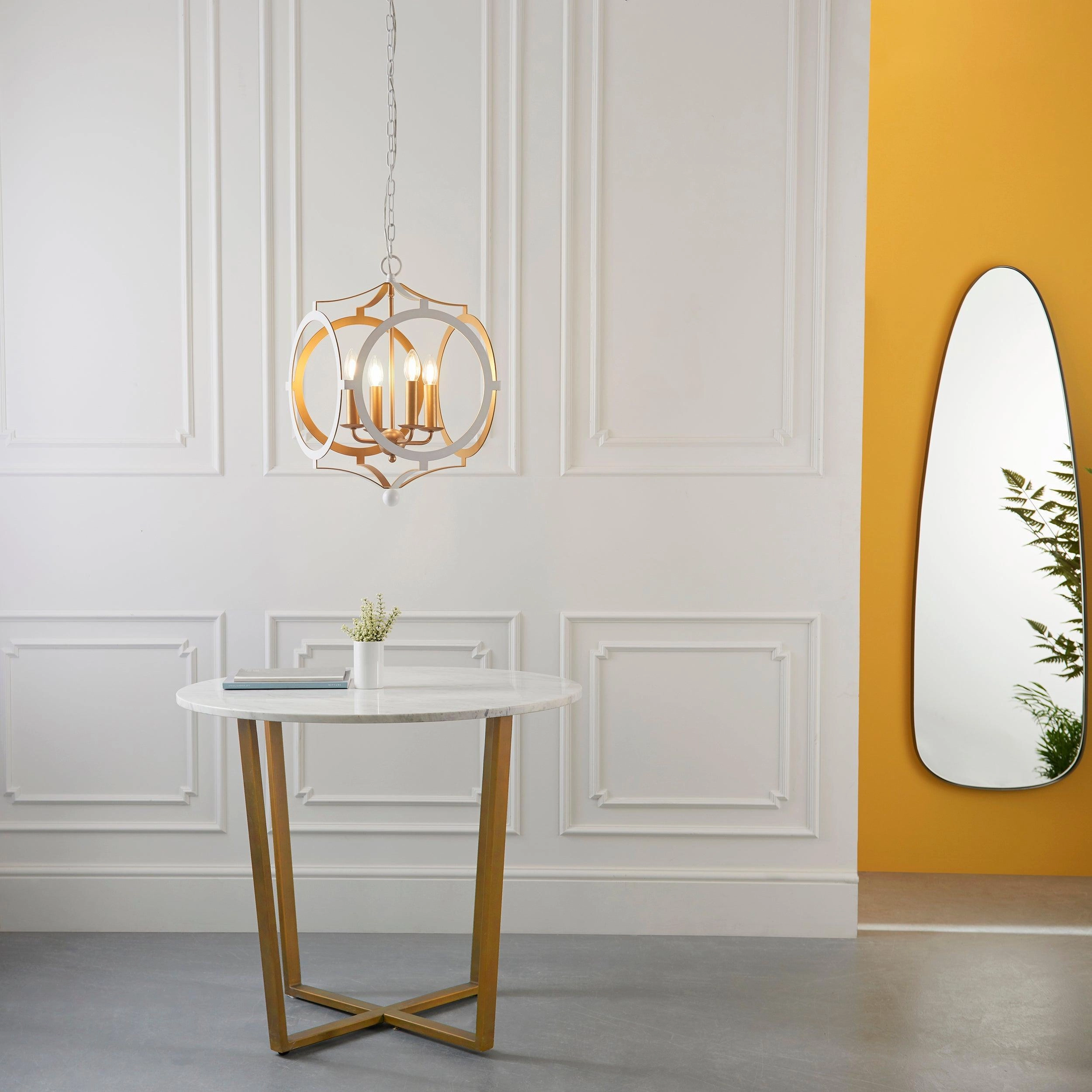 Indira 4 Light White & Gold Circular Frame Ceiling Pendant