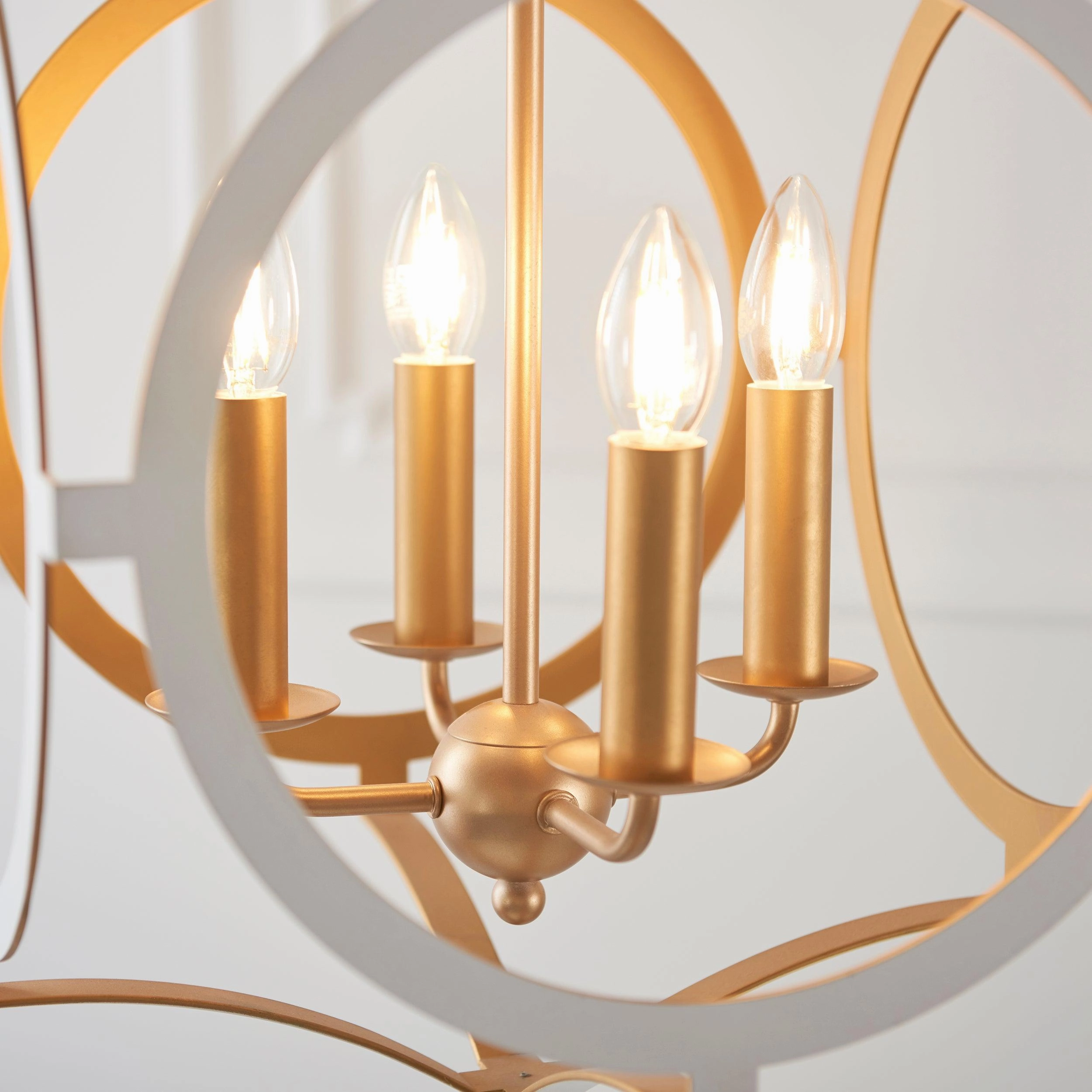 Indira 4 Light White & Gold Circular Frame Ceiling Pendant