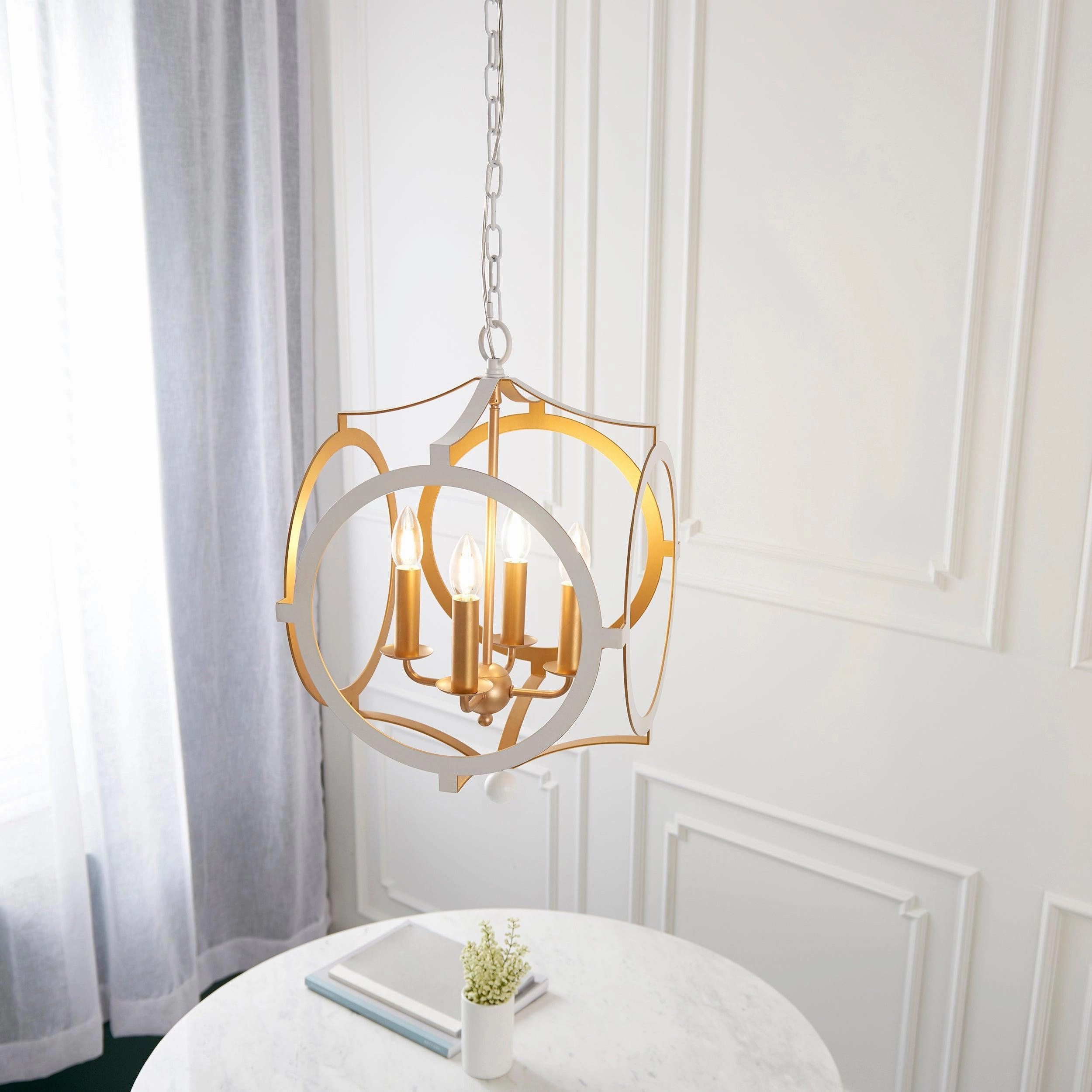 Indira 4 Light White & Gold Circular Frame Ceiling Pendant