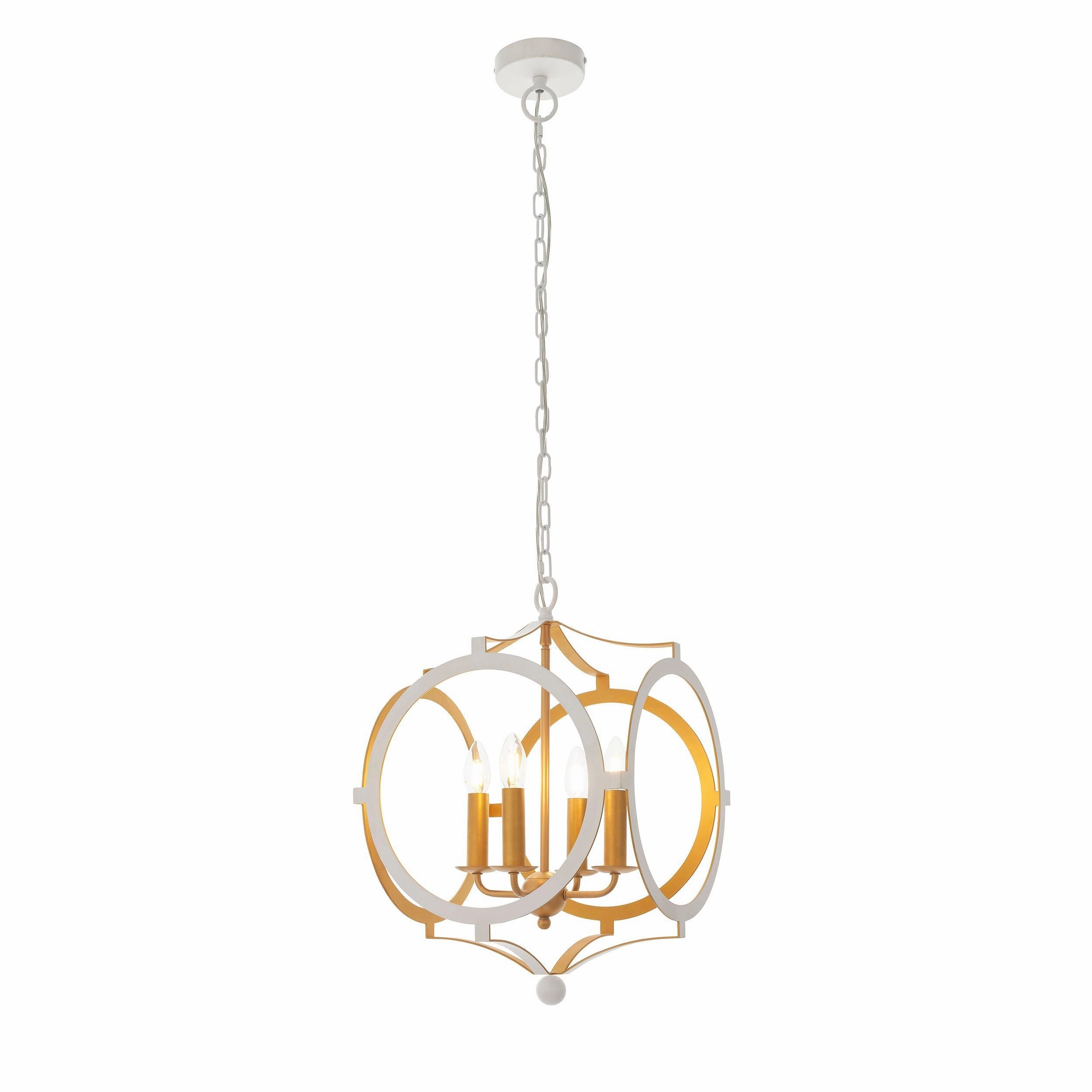 Indira 4 Light White & Gold Circular Frame Ceiling Pendant