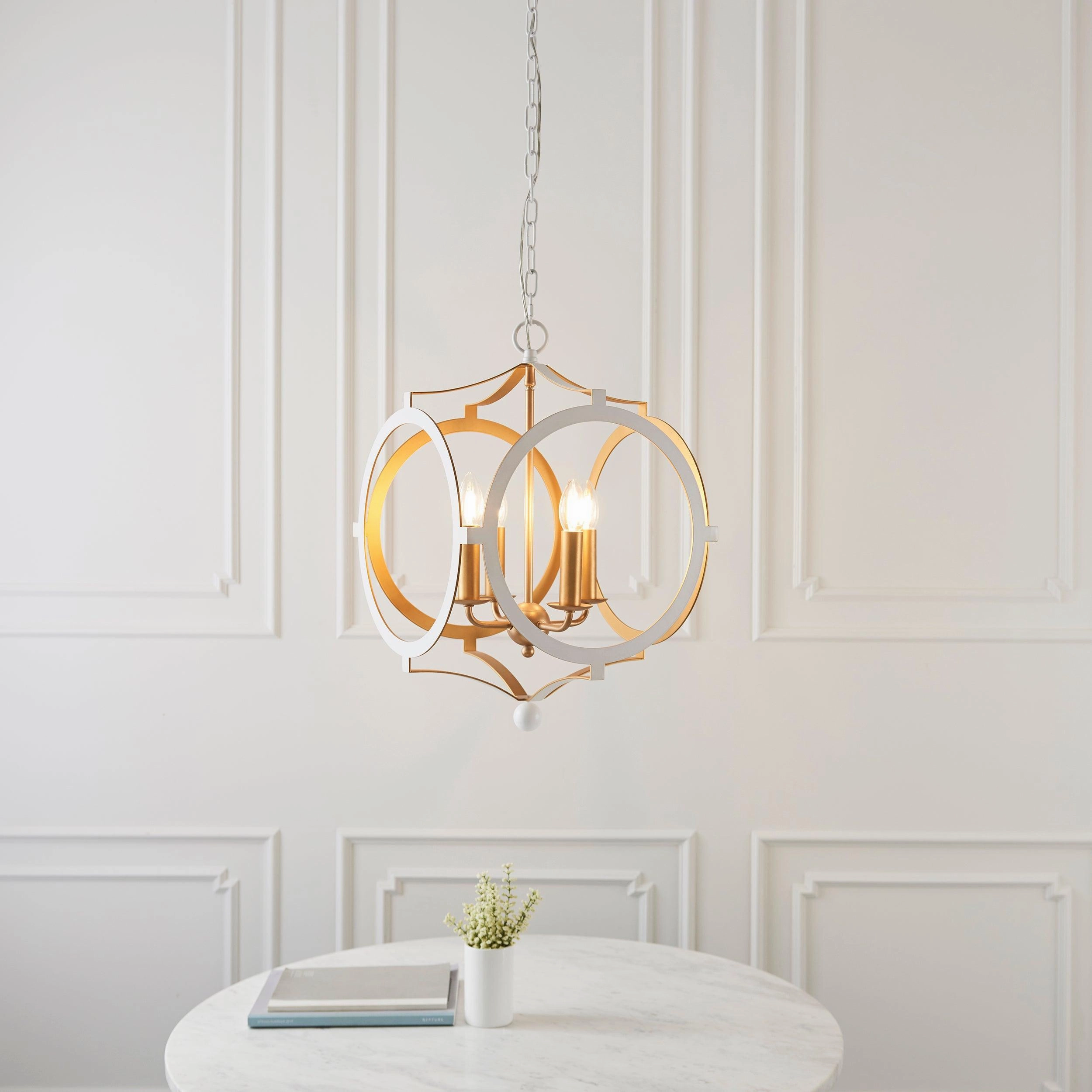 Indira 4 Light White & Gold Circular Frame Ceiling Pendant