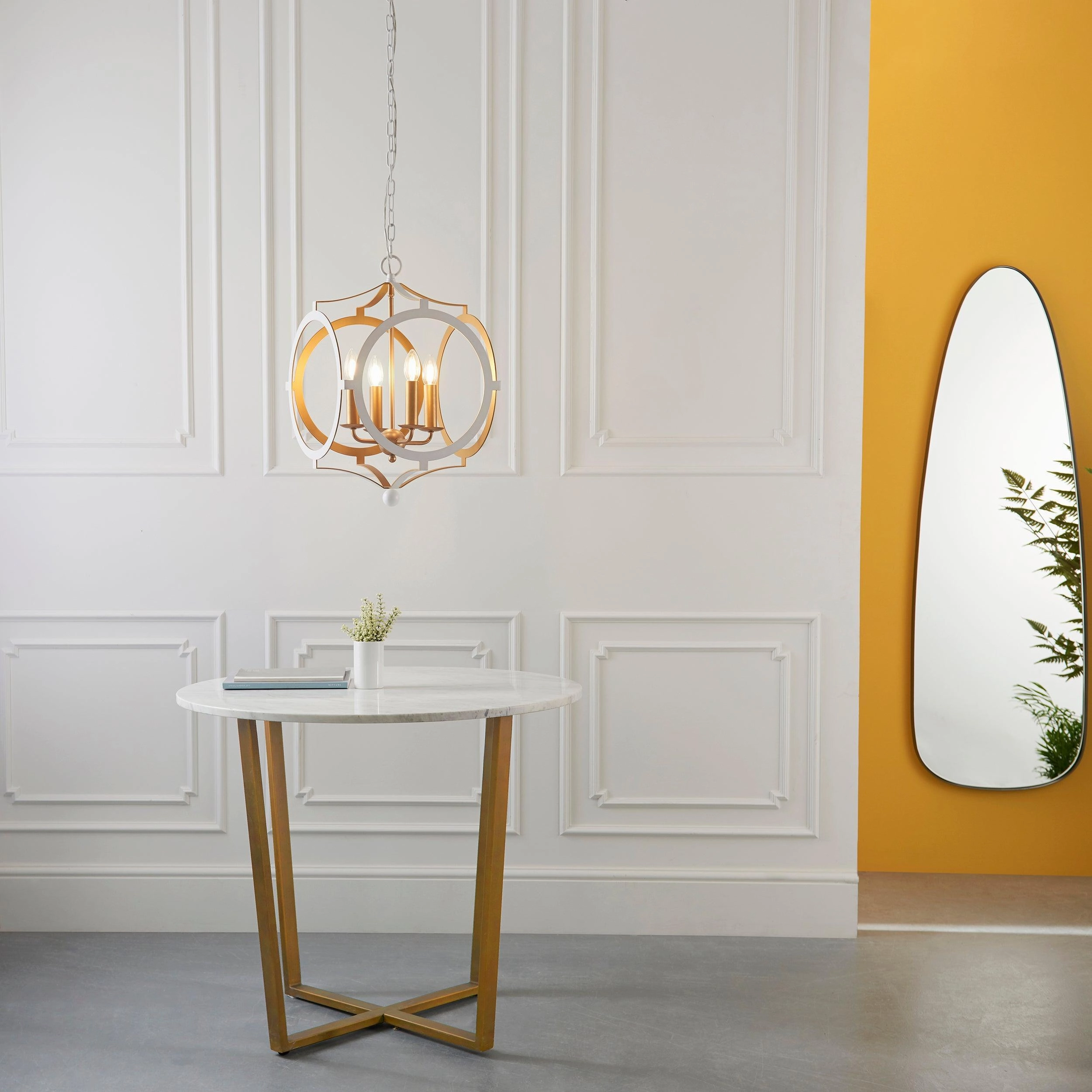 Indira 4 Light White & Gold Circular Frame Ceiling Pendant