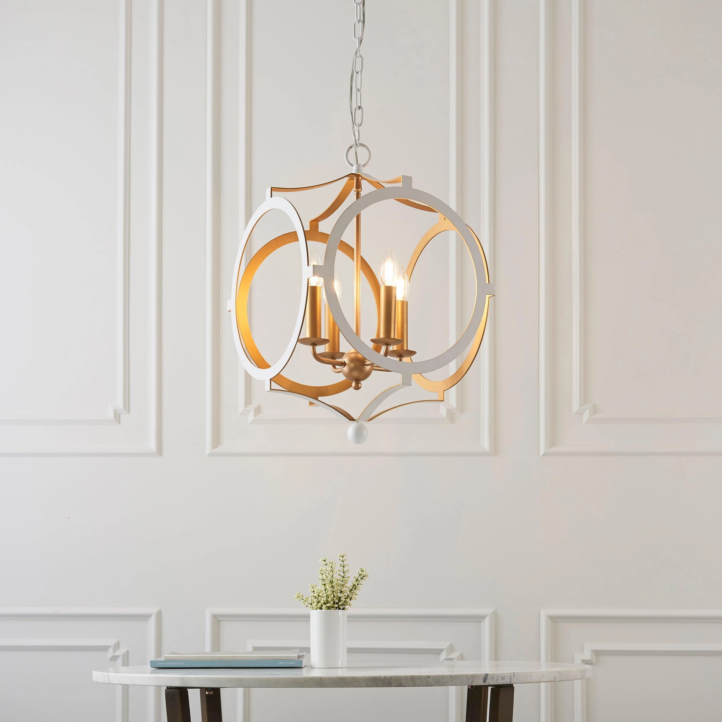 Indira 4 Light White & Gold Circular Frame Ceiling Pendant