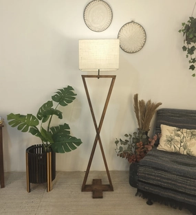 Infinity Wooden Floor Lamp with Premium Beige Fabric Lampshade (BULB NOT INCLUDED) garden LED light