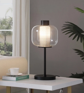 Ingrid Glass Shade Bedside Table Lamp Black mini decorative bulb