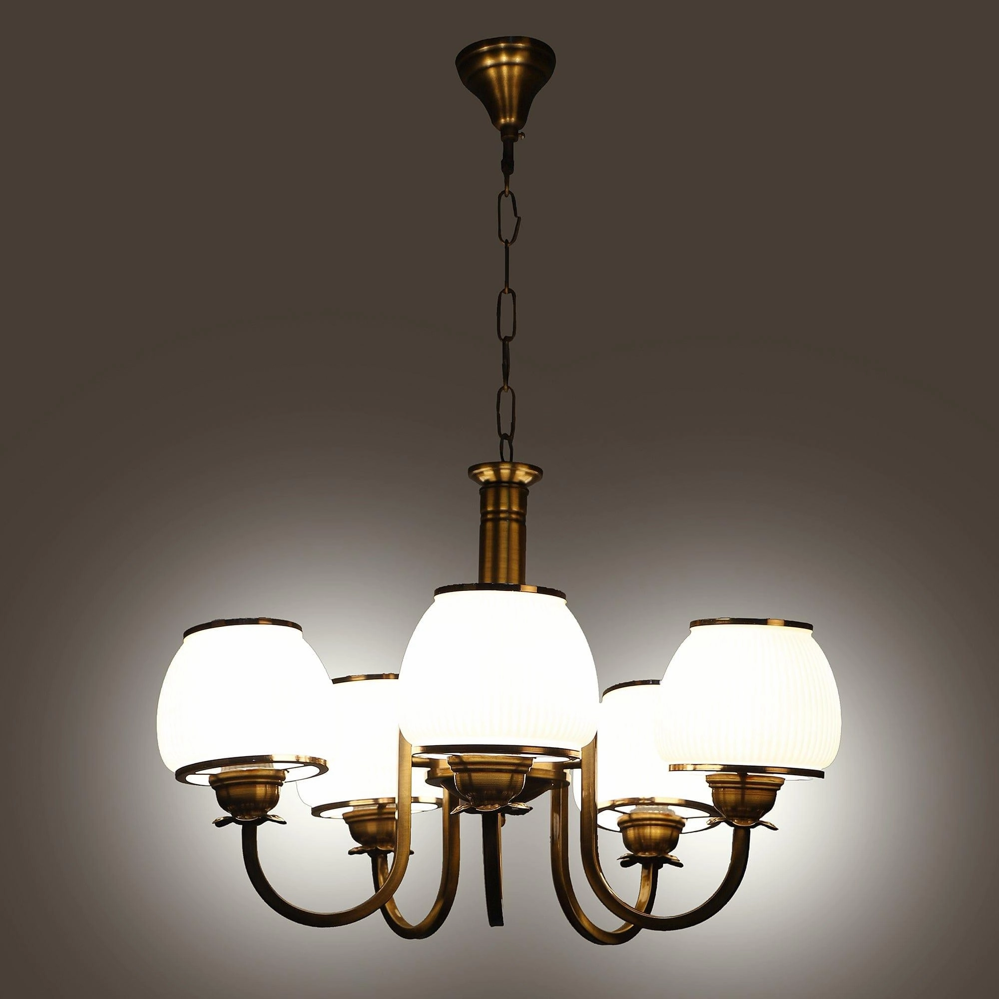 Iron Glass Chandeliers Antique Gold Finish