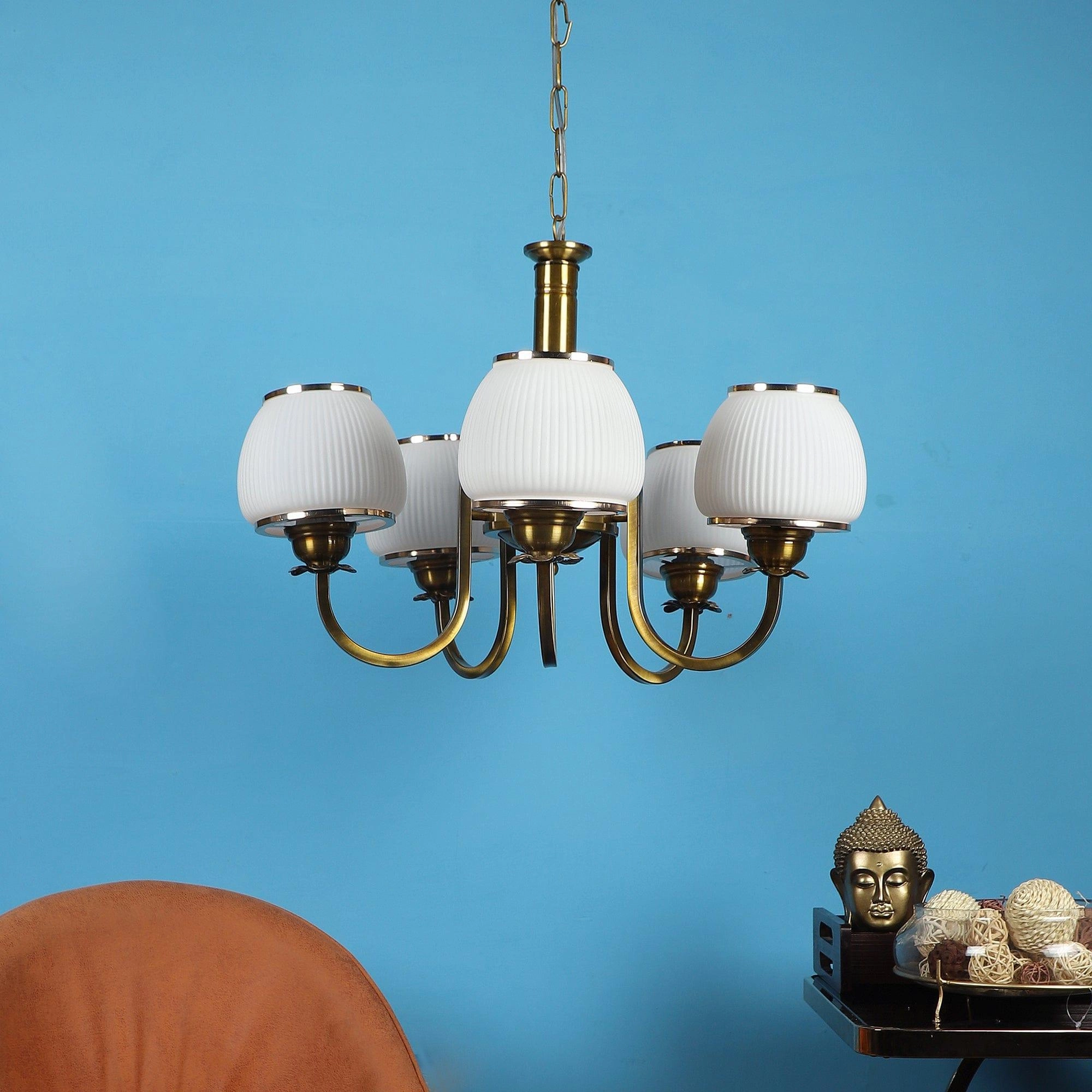 Iron Glass Chandeliers Antique Gold Finish