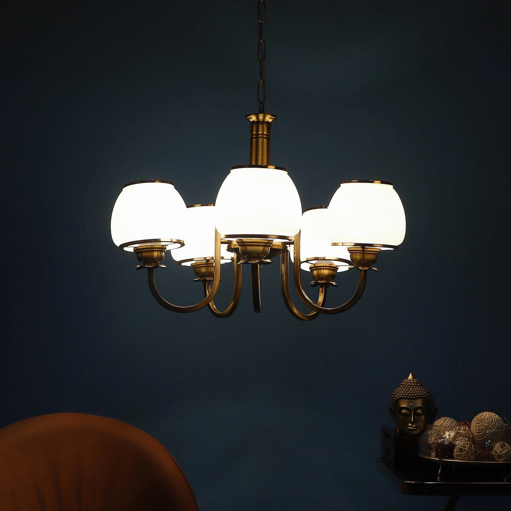 Iron Glass Chandeliers Antique Gold Finish