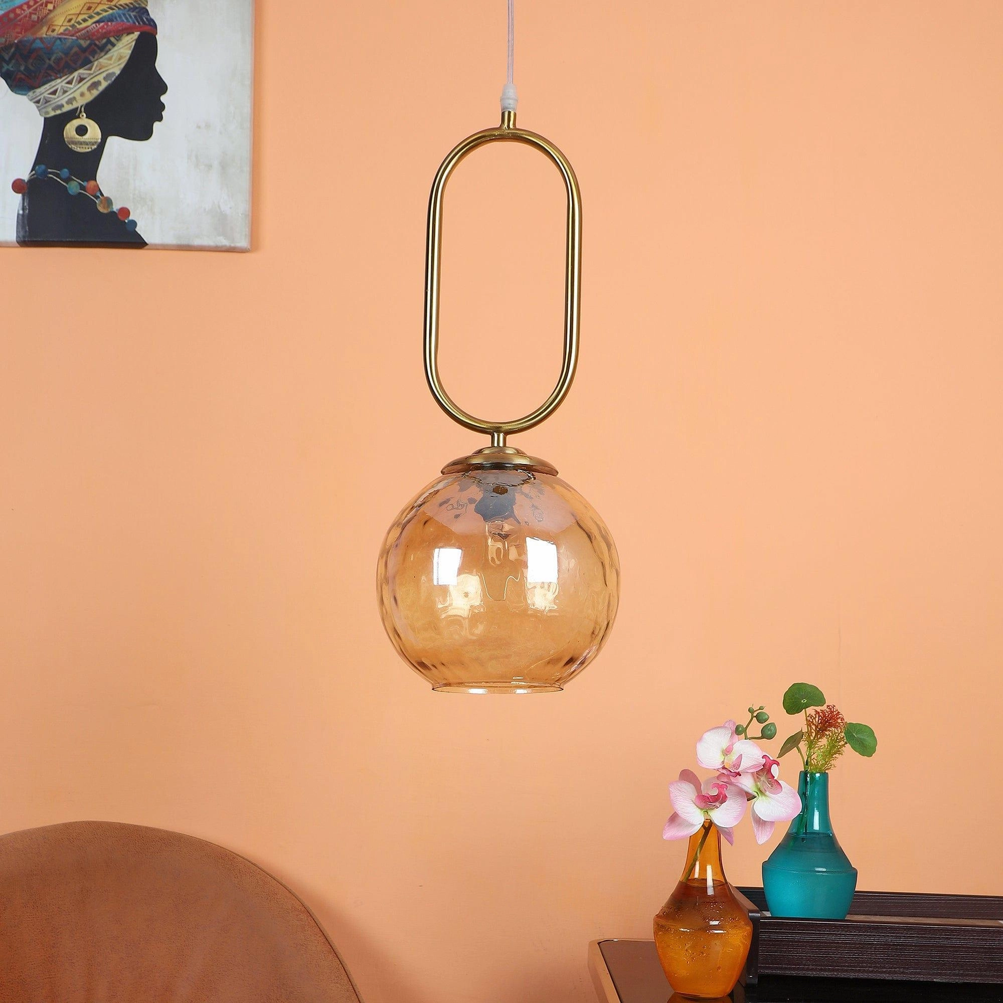 Iron Glass Hanging Lights Gold Finish