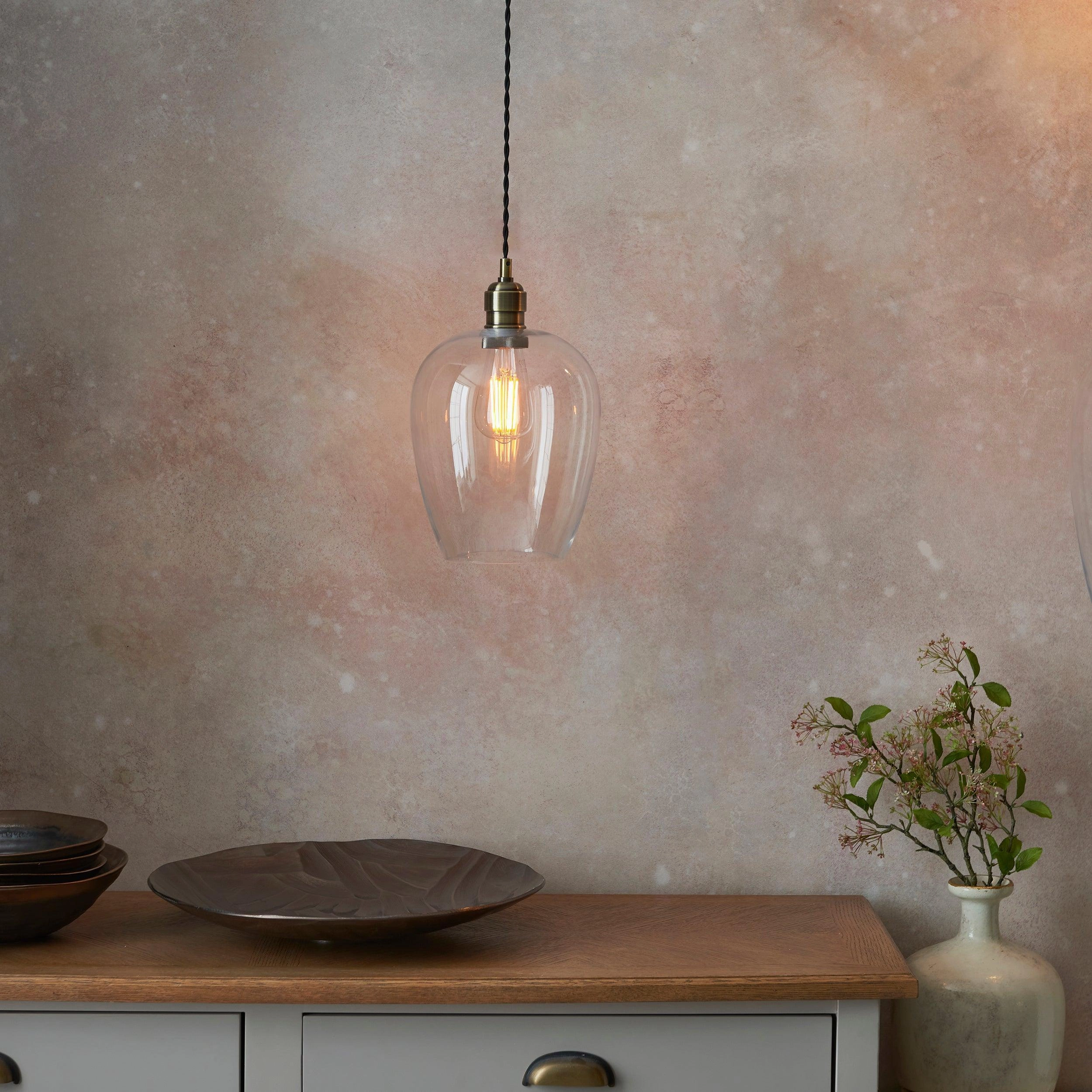 Island Brass & Glass Shade Art Deco Pendant Light